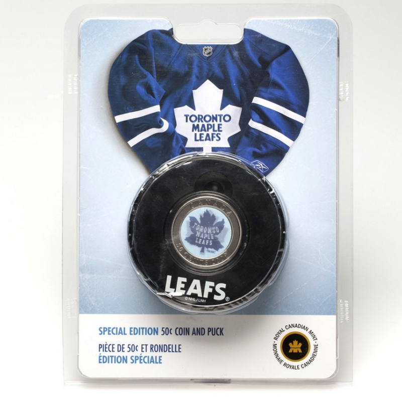 2009 Canada NHL® Official Puck & 50 Cent Royal Canadian Mint Coin - THE FAMOUS TORONTO MAPLE LEAFS.