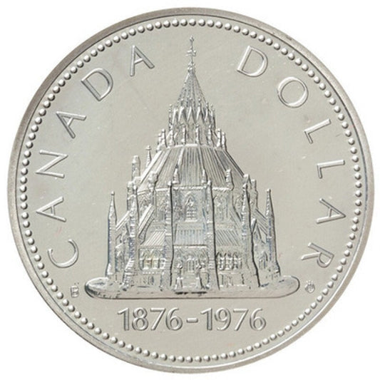 1976 Canadian $1 Dollar Brilliant Uncirculated Specimen Silver Coin: LIBRARY OF PARLIAMENT Centennial (1876-1976)