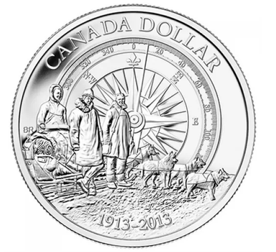 2013 Canadian $1 Brilliant .750 Troy Ounce Pure Silver Coin: ARCTIC EXPEDITION 100th Anniversary (1913-2013)
