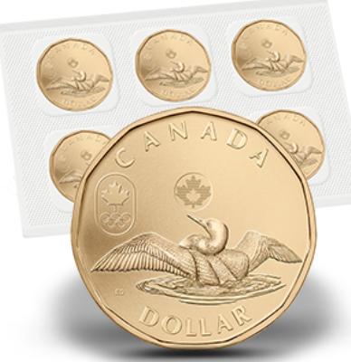 2014 LUCKY LOONIE Canadian Dollar Coins by The Royal Canadian Mint Sealed 5-Pack: 'Sochi 2014 Winter Olympic & Paralympic Games'