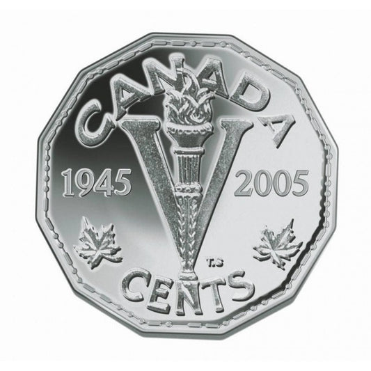 2005 (1945-) Canadian 5-Cent VICTORY IN EUROPE/VE DAY 60th Anniversary, Proof Silver Coin & Copper Medallion Gift Set