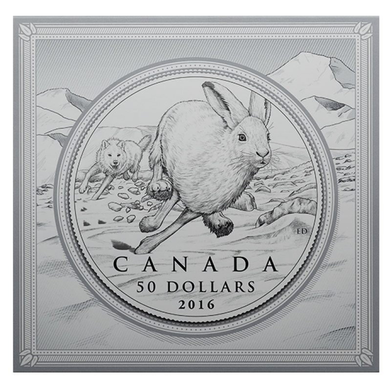2016 $50 For $50 CANADA HARE Pure Silver Coin w/COA Card