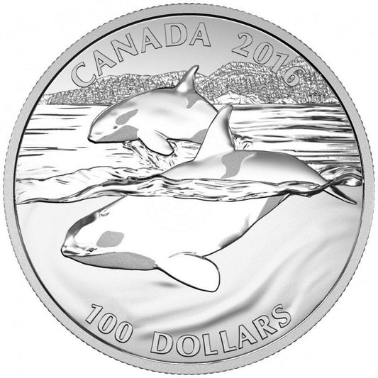 2016 Canadian 1-oz Pure 99.99% Fine Silver $100 Coin: ORCA, RULER OF THE SEAS