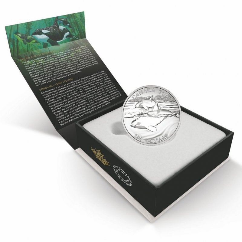 2016 $100 For $100 ORCA, RULER OF THE SEAS, 1 Oz .9999 PURE SILVER COIN
