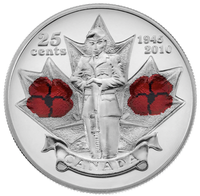 2010 RCM REMEMBRANCE DAY 3-Coin Collector Card, with bonus .25 Cdn Colour Poppy Quarter Included!