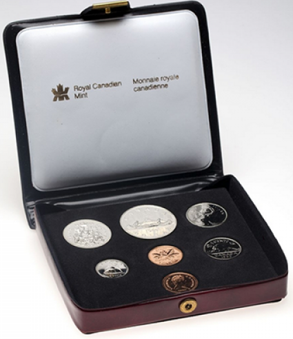 1980 DOUBLE PENNY Specimen 7-Coin Set, Bergundy Vinyl Case & COA