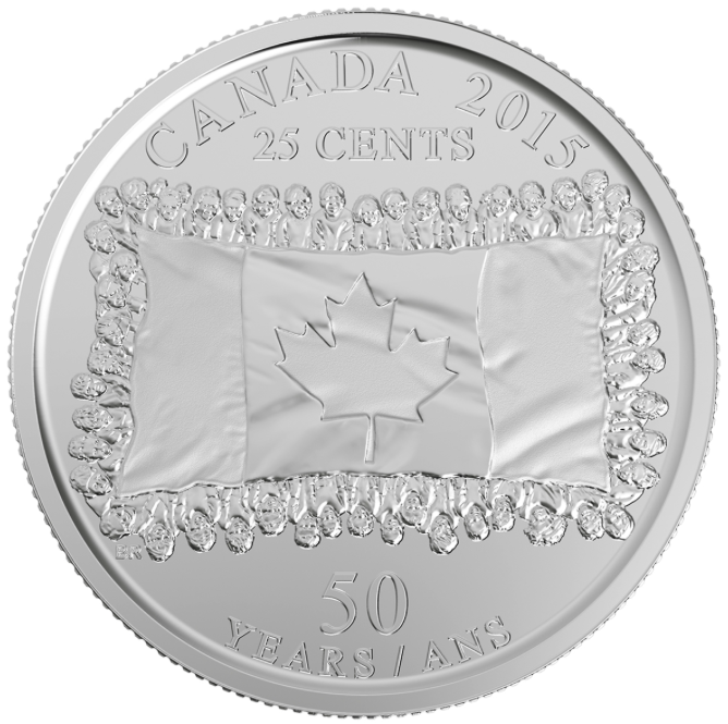 2017 50th ANNIVERSARY OF THE CANADIAN FLAG, A Royal Canadian Mint 2-Coin Collector Pack of Coloured and Non-Coloured 25 Cent Quarters
