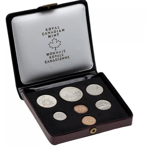 1975 DOUBLE PENNY Specimen 7-Coin Set, Bergundy Vinyl Case & COA