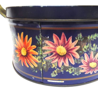 Antique Tin by Huntley & Palmers: 'BLUE DAISIES' Oval Basket with Dual Basket-Style Handles