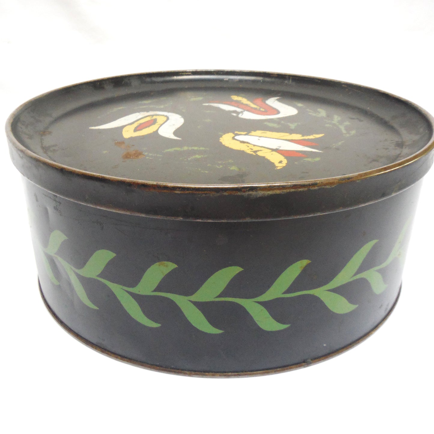 Guildcraft of New York, USA: Antique Round Pennsylvania Dutch Style Tin Container