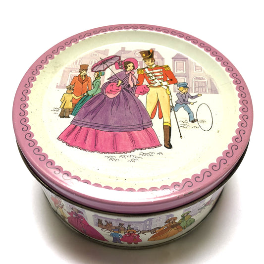 Vintage Quality Street Round Candy Tin by Mackintosh: 'AN OFFICER AND HIS VICTORIAN LADY'