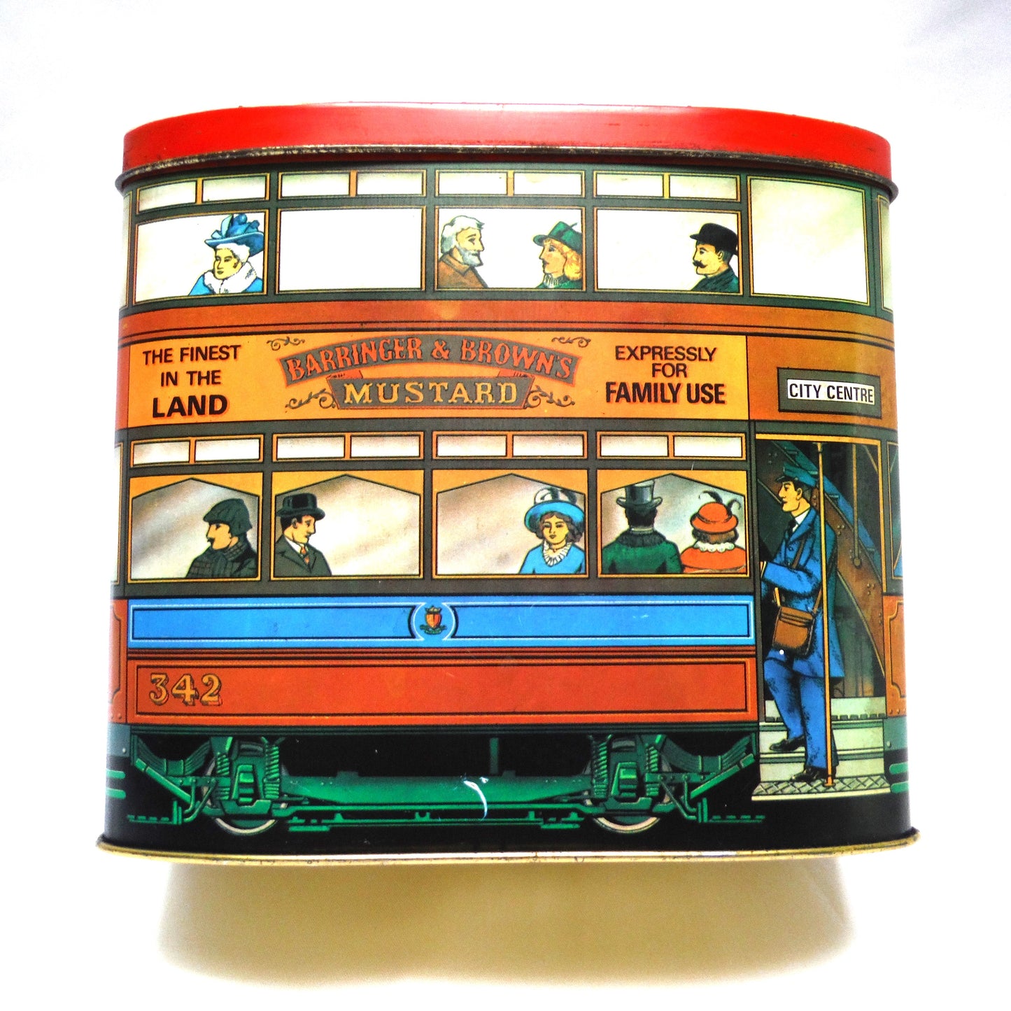 Vintage Tin by Barringer & Brown's Mustard 'DOUBLE-DECKER-BUS' with hinged lid.