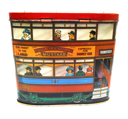 Vintage Tin by Barringer & Brown's Mustard 'DOUBLE-DECKER-BUS' with hinged lid.