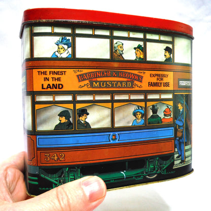 Vintage Tin by Barringer & Brown's Mustard 'DOUBLE-DECKER-BUS' with hinged lid.