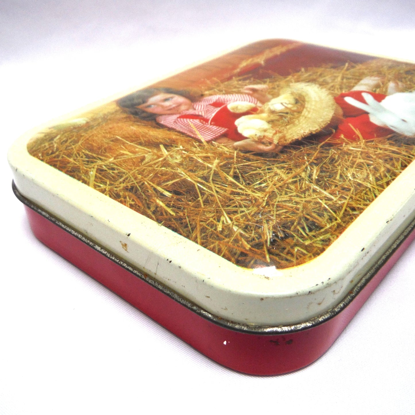 Antique Pocket Tin by Blue Bird Confectionery Limited: 'EASTER GIRL, CHICKS & ONE-RABBIT'