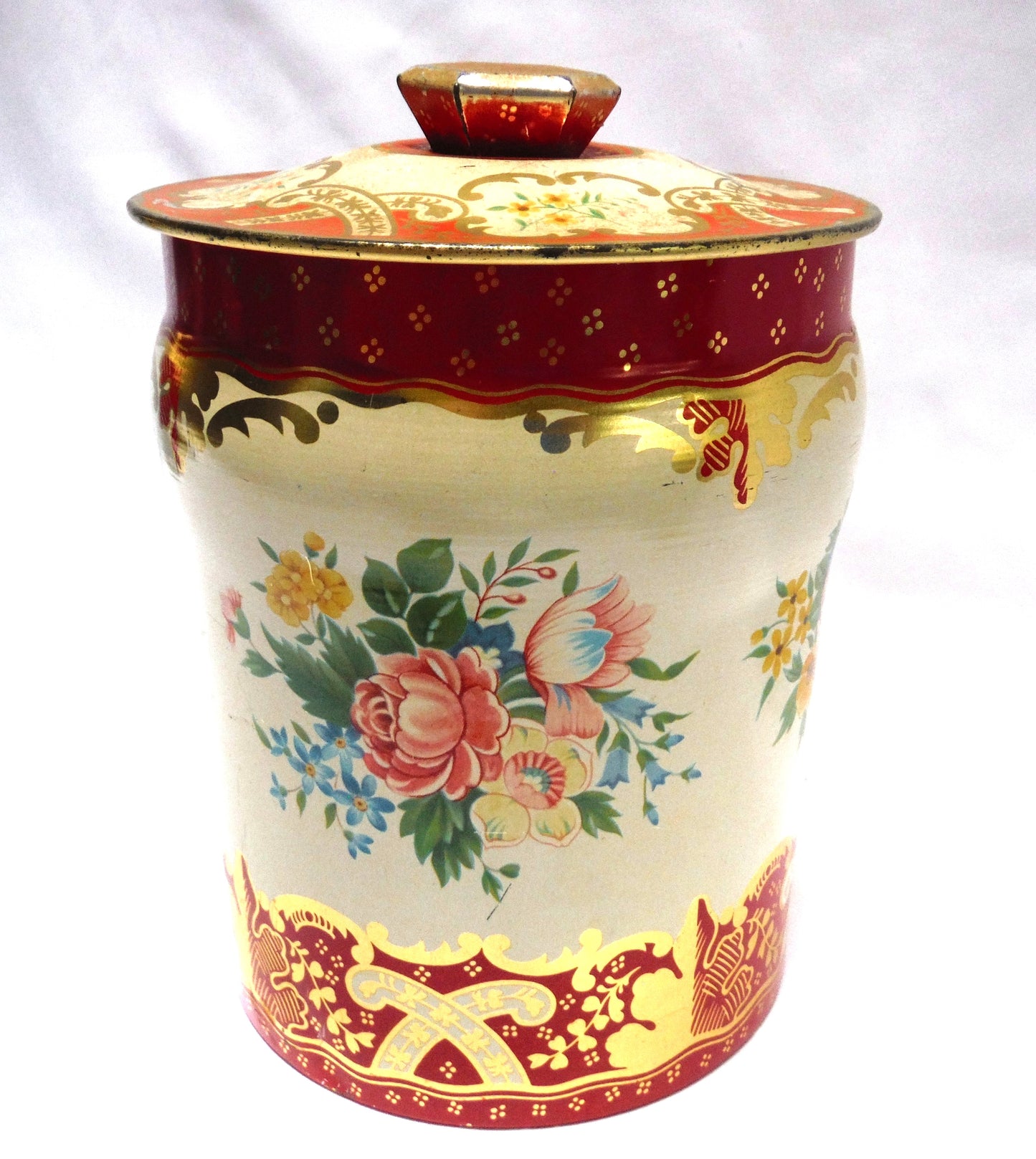 Antique Round FLOWERED TEA-CADDY TIN CONTAINER, by George Horner & Company of England