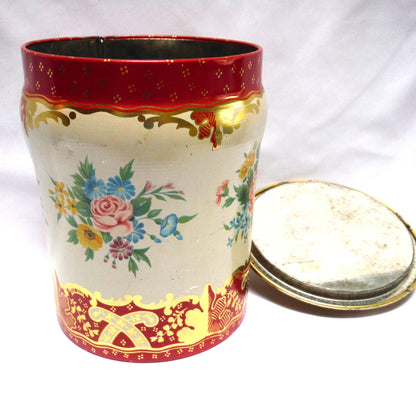 Antique Round FLOWERED TEA-CADDY TIN CONTAINER, by George Horner & Company of England