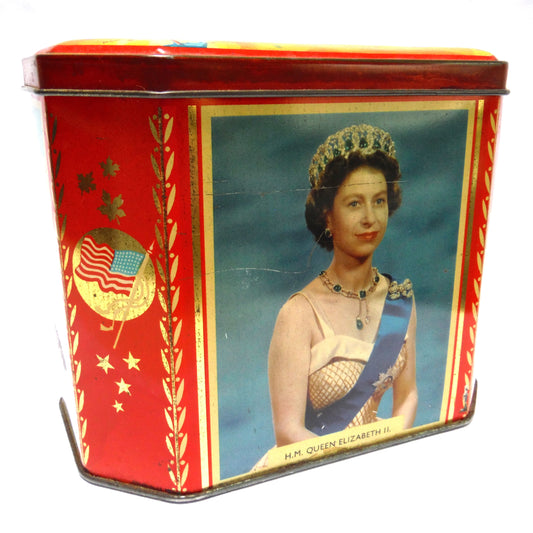 Queen Elizabeth II & Prince Phillip 1959 Vintage Tin of the St. Lawrence Seaway Opening featuring The American Flag!