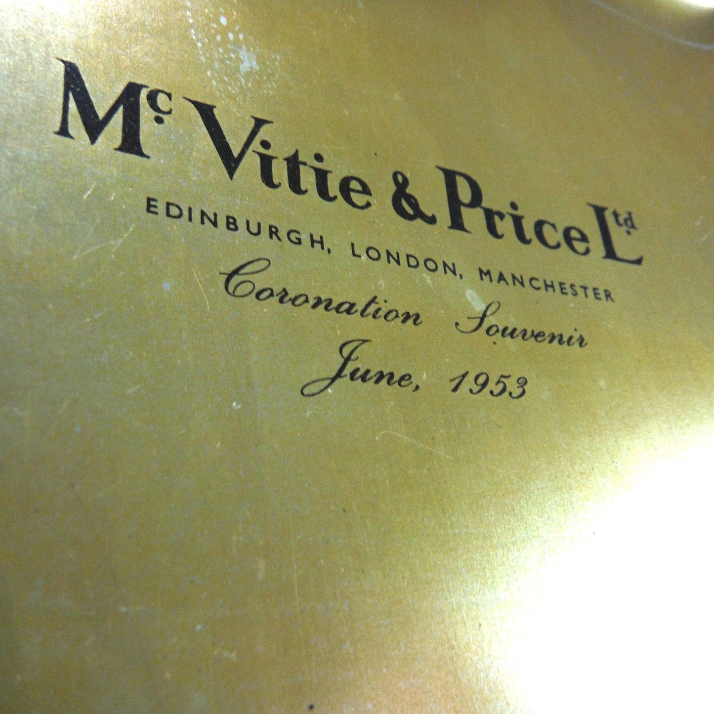 Antique Gold Hinged-Lid 1953 Coronation Tin by McVitie & Price of Great Britain: "CAMEO OF QUEEN ELIZABETH II'