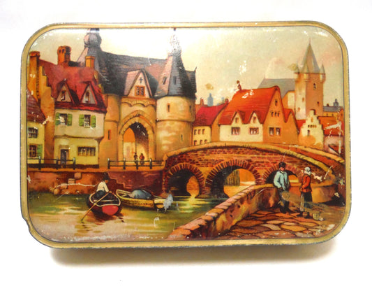 Antique Blue Bird Tin by Harry Vincent Limited: 'The Riverside Hamlet'