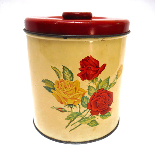 Vintage 1952 Tea Caddy by G.S.W. Metal Company: 'Red and Yellow Roses'