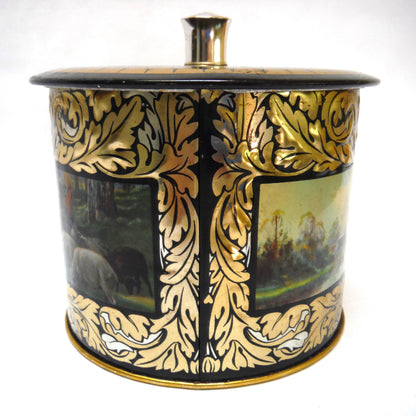 Rare Round Tea Caddy: 'Sheep and The Sheperdess' by Metalco of Toulouse, France!