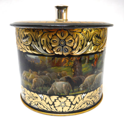 Rare Round Tea Caddy: 'Sheep and The Sheperdess' by Metalco of Toulouse, France!