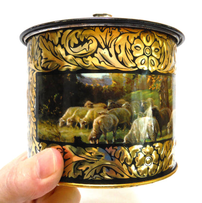 Rare Round Tea Caddy: 'Sheep and The Sheperdess' by Metalco of Toulouse, France!