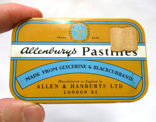 Small Vintage Hinged-Lid Lozenge Tin Container by ALLENBURYS PASTILLES