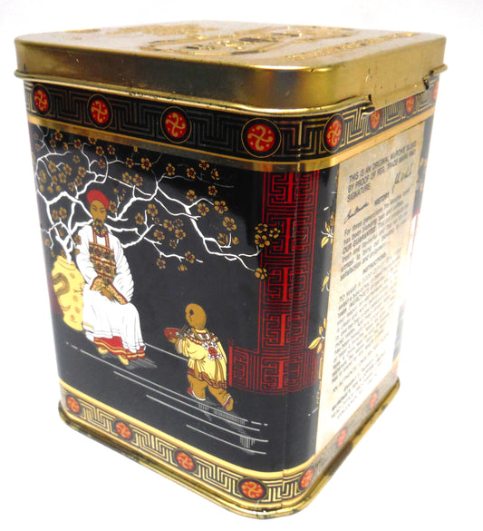 MURCHIE'S CANADIAN VINTAGE TEA CADDY TIN, with Gold-Coloured Hinged Lid: 'The Lemon Spice Oriental Emperor'