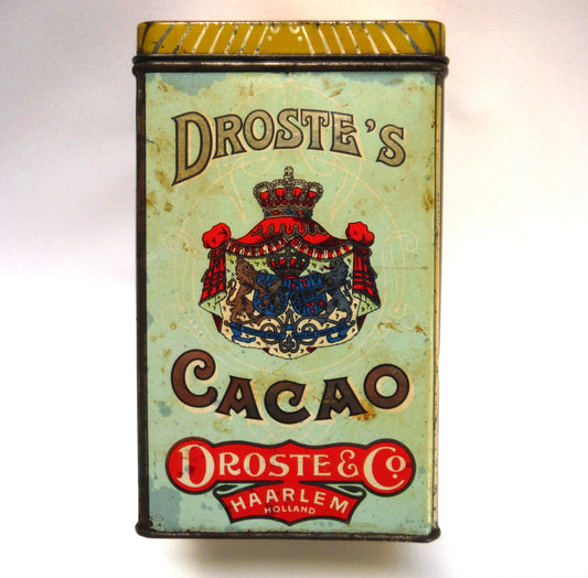 Vintage Droste & Co. Tin Caddy Container of Haarlem, Holland: 'DROSTE'S CACAO and CHOCOLADE'