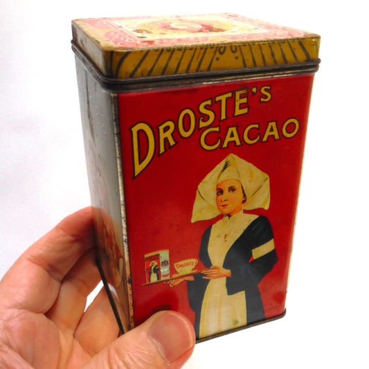 Vintage Droste & Co. Tin Caddy Container of Haarlem, Holland: 'DROSTE'S CACAO and CHOCOLADE'