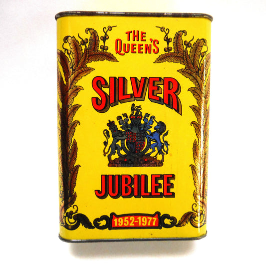 Vintage 1977 Colman's Mustard Yellow Tin Celebration Container: 'THE QUEEN'S SILVER JUBILEE 1952-1977'