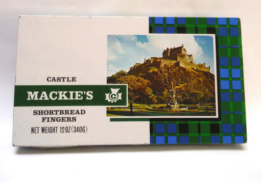 Vintage RARE Tin Cookie Container: 'CASTLE MACKIE'S SHORTBREAD FINGERS OF SCOTLAND'