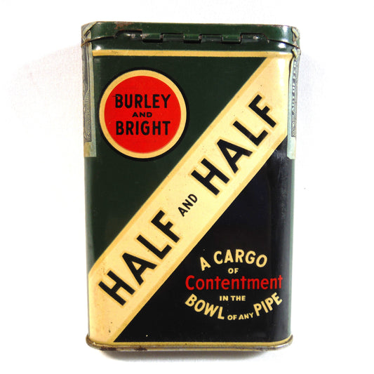 HALF and HALF Pocket Cigarette Tobacco Tin; 'BURLEY and BRIGHT', by the American Tobacco Company