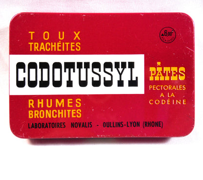 Vintage Rare Medicated Lozenges Tin Can From FRANCE: 'CODOTUSSYL, Pates Pectorales a la Codeine'