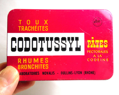 Vintage Rare Medicated Lozenges Tin Can From FRANCE: 'CODOTUSSYL, Pates Pectorales a la Codeine'