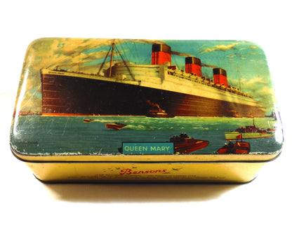 QUEEN MARY by CUNARD: An Antique Tin Can by Bensons Confectionery Ltd of Lancashire, England