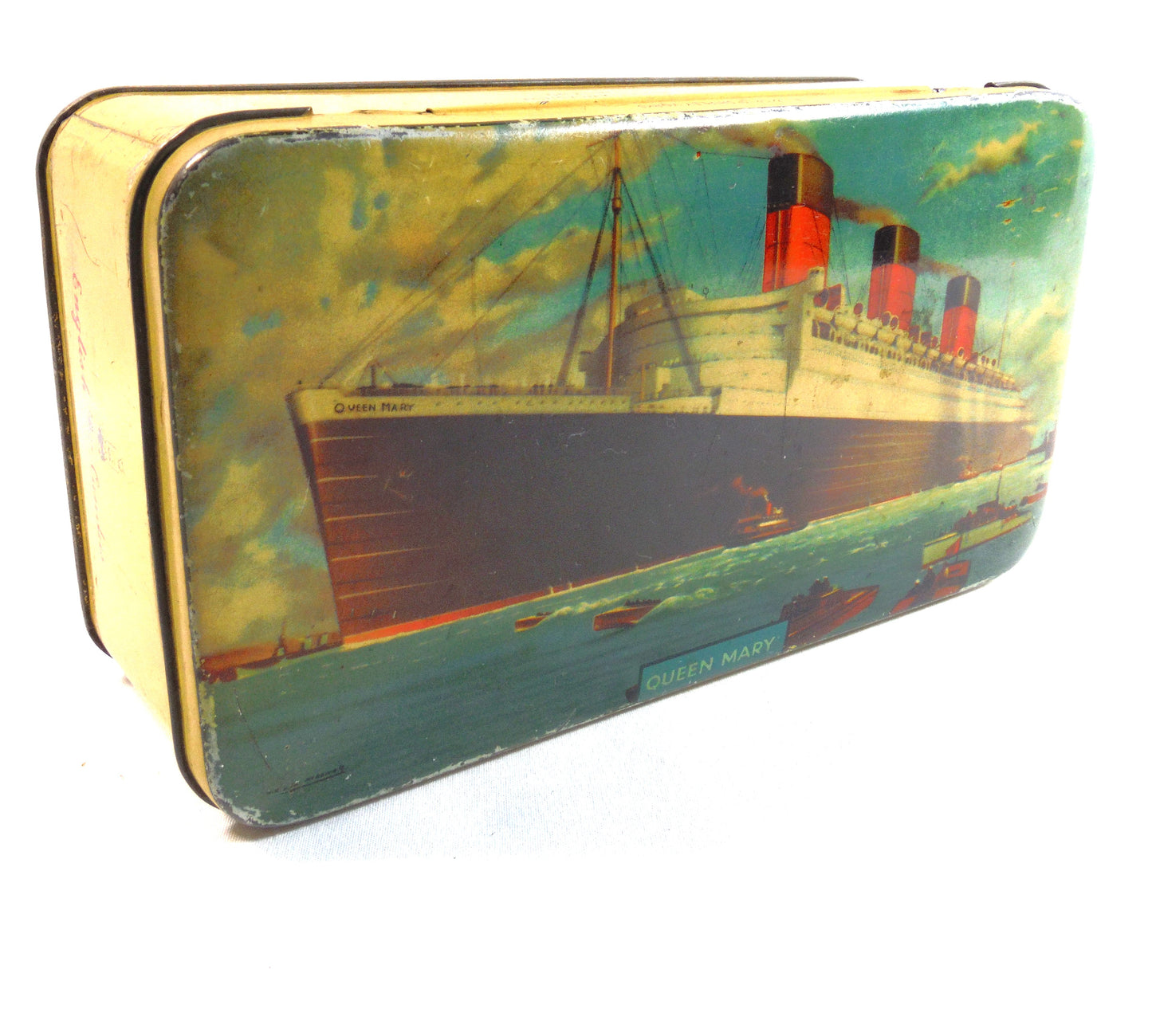 QUEEN MARY by CUNARD: An Antique Tin Can by Bensons Confectionery Ltd of Lancashire, England