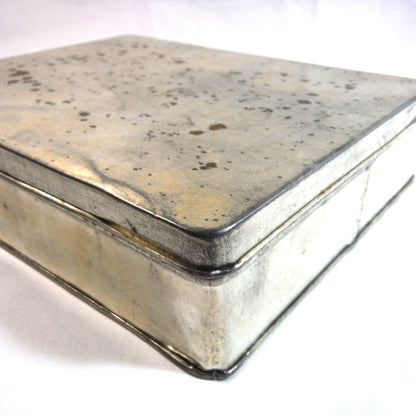 An Old-Timer Covered Square Tin Container, All Silver Colour Plain-Jane Styling!