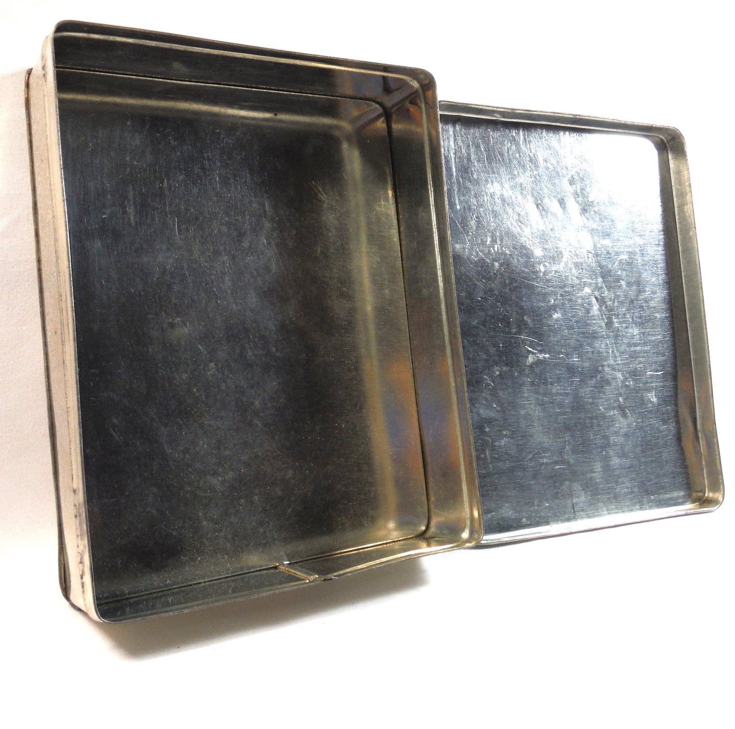 An Old-Timer Covered Square Tin Container, All Silver Colour Plain-Jane Styling!