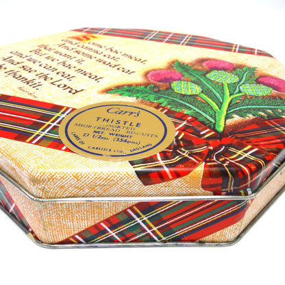 CARR'S THISTLE SHORTBREAD BISCUIT TIN, with Robert Burns Poem "Some hae meat and canna eat..."