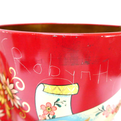 Vintage Tin Can Pail-Style with Original Handle by Murray-Allen of England: ‘Butterflies and Pink Flowers’