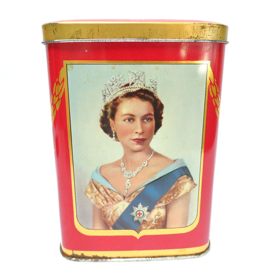 Vintage Souvenir Clarnico Tin Container, Commemorating Queen Elizabeth II 1953 Coronation, Featuring a Stunning Portrait of The Queen and Prince Phillip!