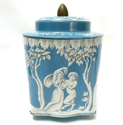 Stunning Vintage Riley's Toffee Tin of Halifax, England: ‘Judgment of Hercules’ in Robins Egg Blue and Original Company Label