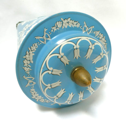 Stunning Vintage Riley's Toffee Tin of Halifax, England: ‘Judgment of Hercules’ in Robins Egg Blue and Original Company Label