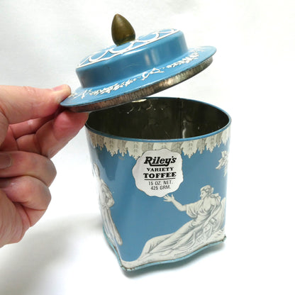 Stunning Vintage Riley's Toffee Tin of Halifax, England: ‘Judgment of Hercules’ in Robins Egg Blue and Original Company Label