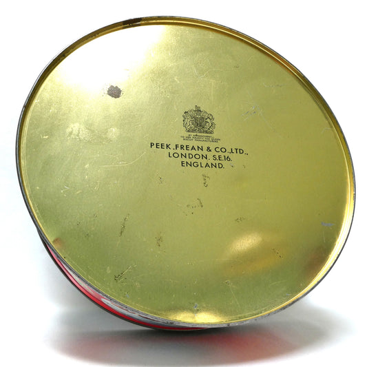 Mid-Century Large Tin Container by PEEK FREAK BISCUITS of London: The Royal Canadian Mounted Police (RCMP) and his Majestic Steed!