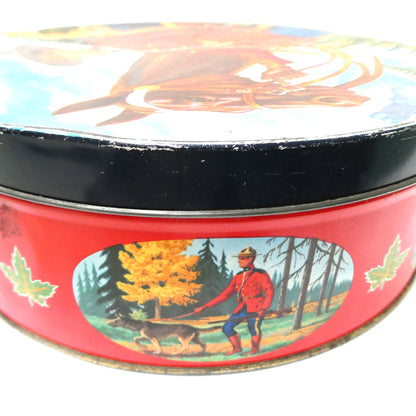 Mid-Century Large Tin Container by PEEK FREAK BISCUITS of London: The Royal Canadian Mounted Police (RCMP) and his Majestic Steed!