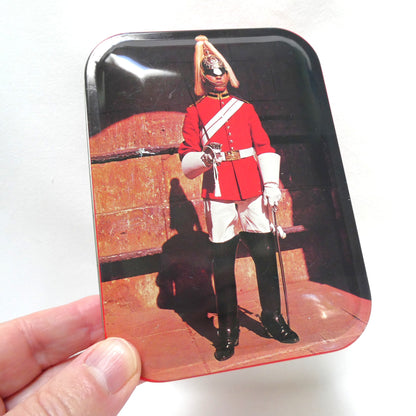 Vintage Blue Bird Confectionery Toffee Tin, Featuring a Mid-Century Portrait of an On-Duty King’s Household Cavalry Guardsman